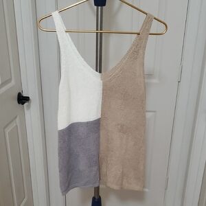 V-Neck Colorblock Knit Tank in Cream, Taupe & Gray